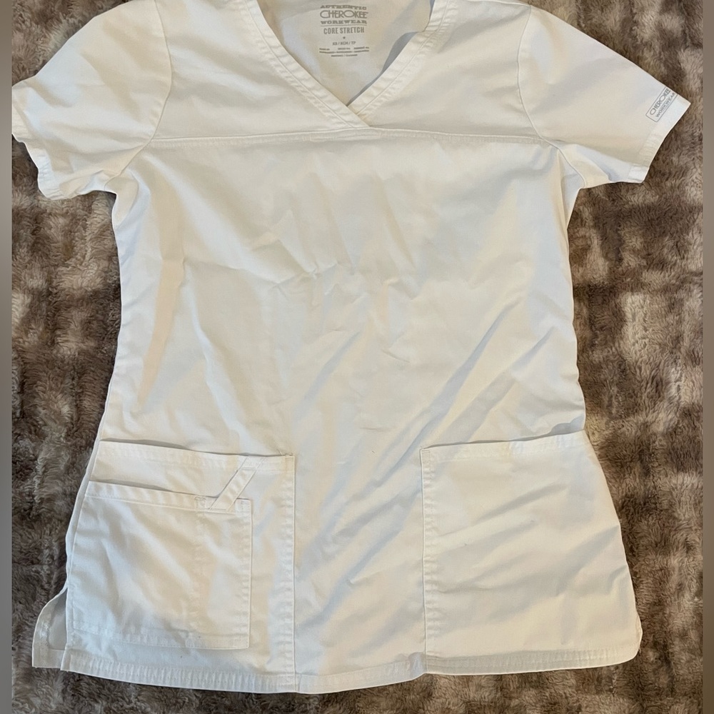 Cherokee xs white scrub top nwot